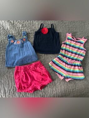 Baby GAP PLACE Crazy 8 Striped Romper Denim Top Flower Tank 12-18 Months Bundle
